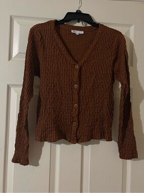 DR2 Women's Textured Button-Front Cardigan - Rust Brown